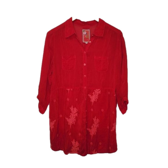 JOHNNY Was three quarter sleeve sheer button up collared double breast pockets - Picture 1 of 15